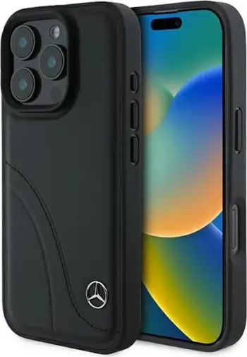 Mbështjellës Mercedes MB Curved Stitches për iPhone 16 Pro Max, e zezë