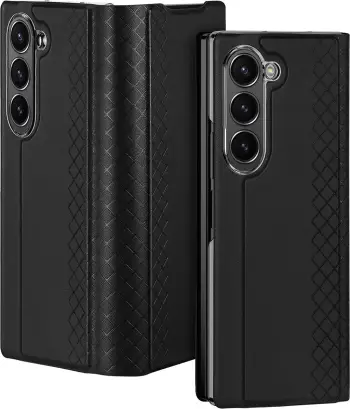 Mbështjellës Dux Ducis Brill për Samsung Galaxy Z Fold 6, me kapëse magnetike, xhep për kartë, eko-lëkurë, i zi