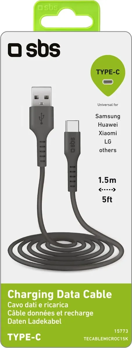 Kabllo USB-A në USB-C SBS TECABLEMICROC15K 1.5m, e zezë - 3