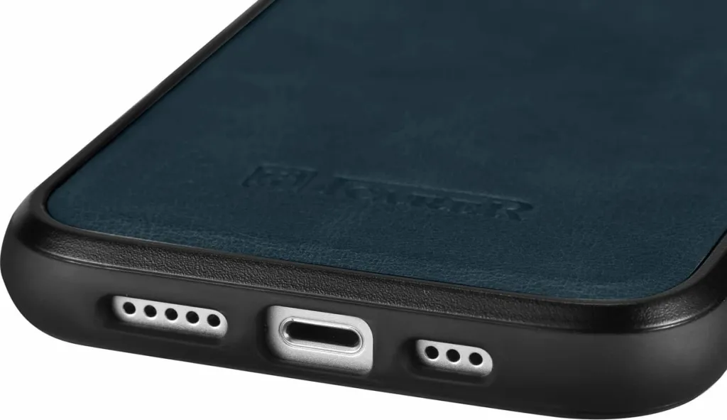 Mbështjellës iCarer për iPhone 14 Pro, lëkurë natyrale, Blu - 3