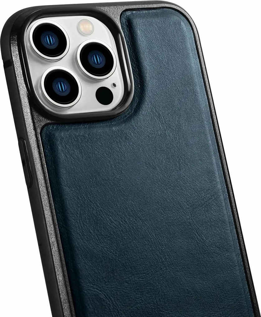 Mbështjellës iCarer për iPhone 14 Pro, lëkurë natyrale, Blu - 5