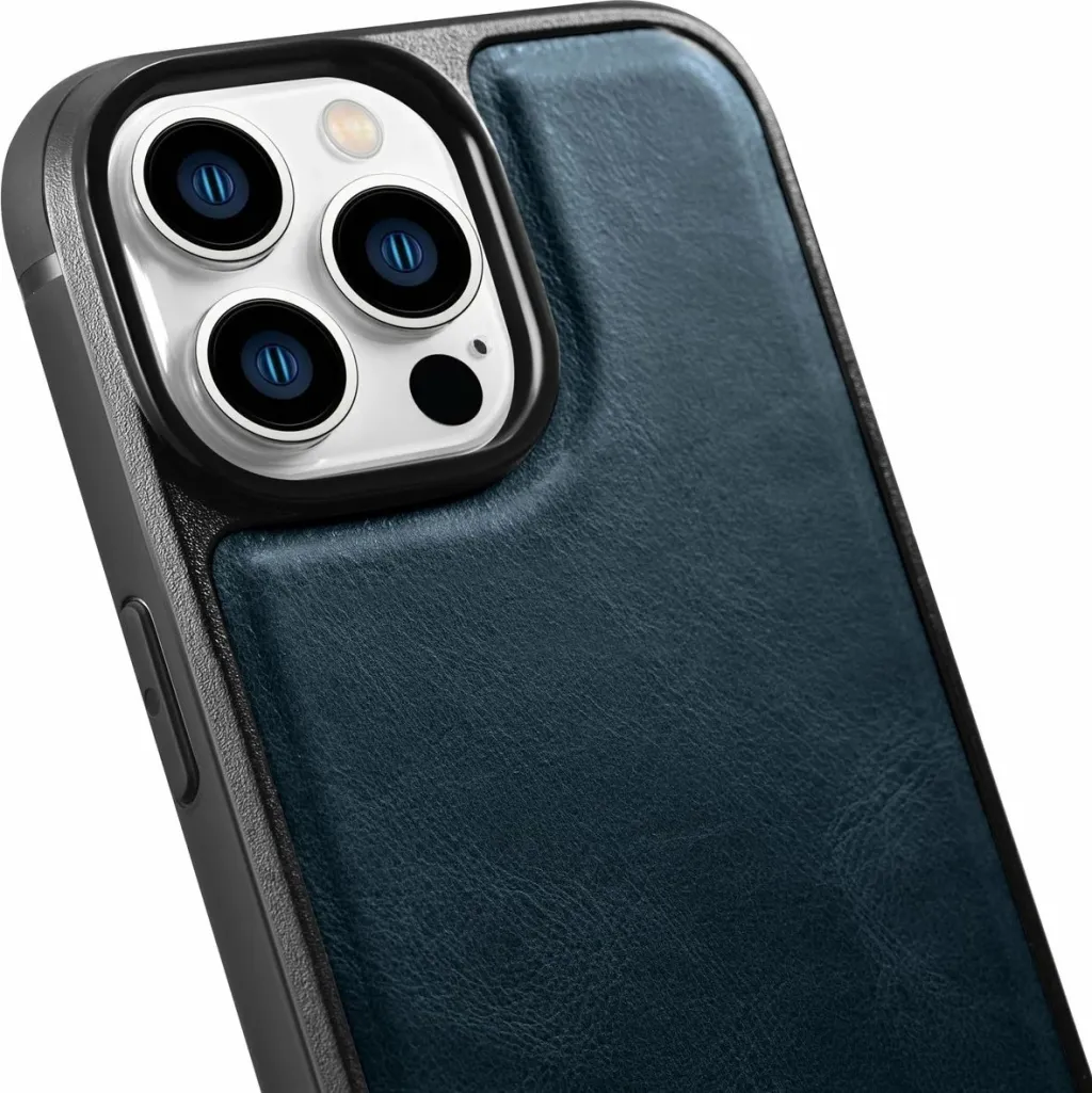 Mbështjellës iCarer për iPhone 14 Pro, lëkurë natyrale, Blu - 7
