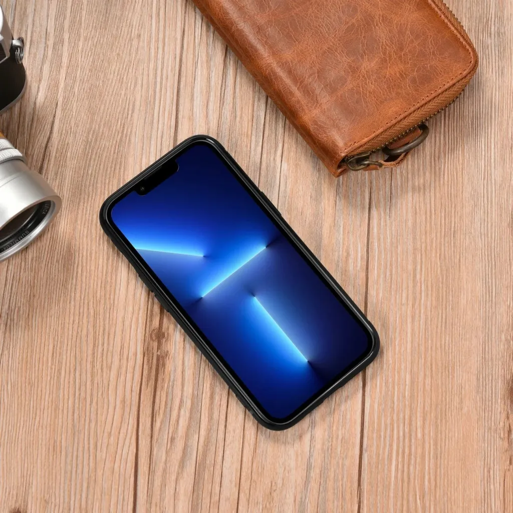 Mbështjellës iCarer për iPhone 14 Pro, lëkurë natyrale, Blu - 9