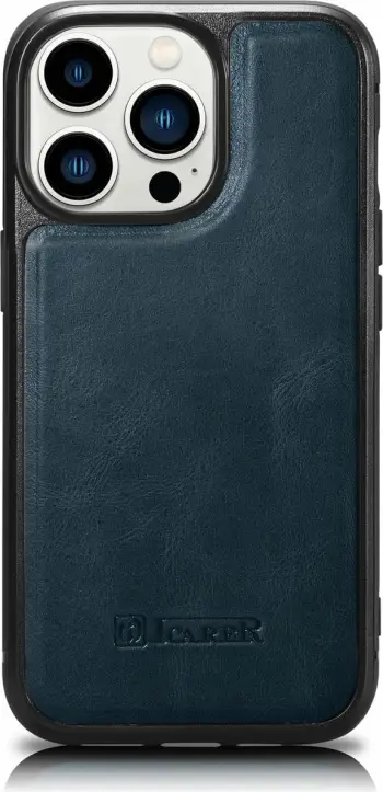 Mbështjellës iCarer për iPhone 14 Pro, lëkurë natyrale, Blu