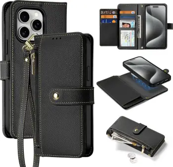 Mbështjellës Dux Ducis Lawa për iPhone 15 Pro, lëkurë, me portofol magnetik, i zi