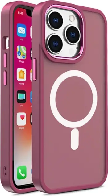 Mbështjellës Hurtel Color Matte Case për iPhone 15, MagSafe, Burgundy