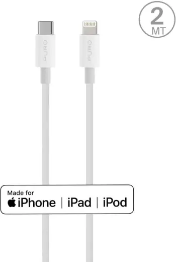 Kabllo Puro Plain USB-C në Lightning, 2m, 2.4A, e bardhë