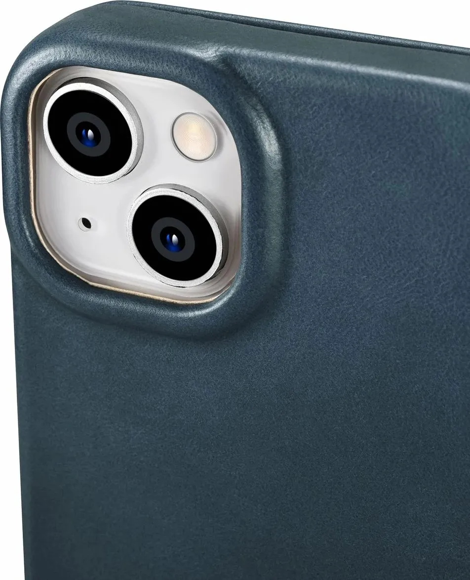 Mbështjellës iCarer Oil Wax Premium Leather Folio për iPhone 14 Plus, MagSafe, kaltër - 11