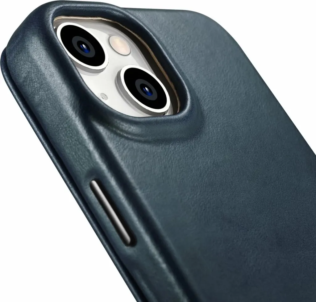 Mbështjellës iCarer Oil Wax Premium Leather Folio për iPhone 14 Plus, MagSafe, kaltër - 13