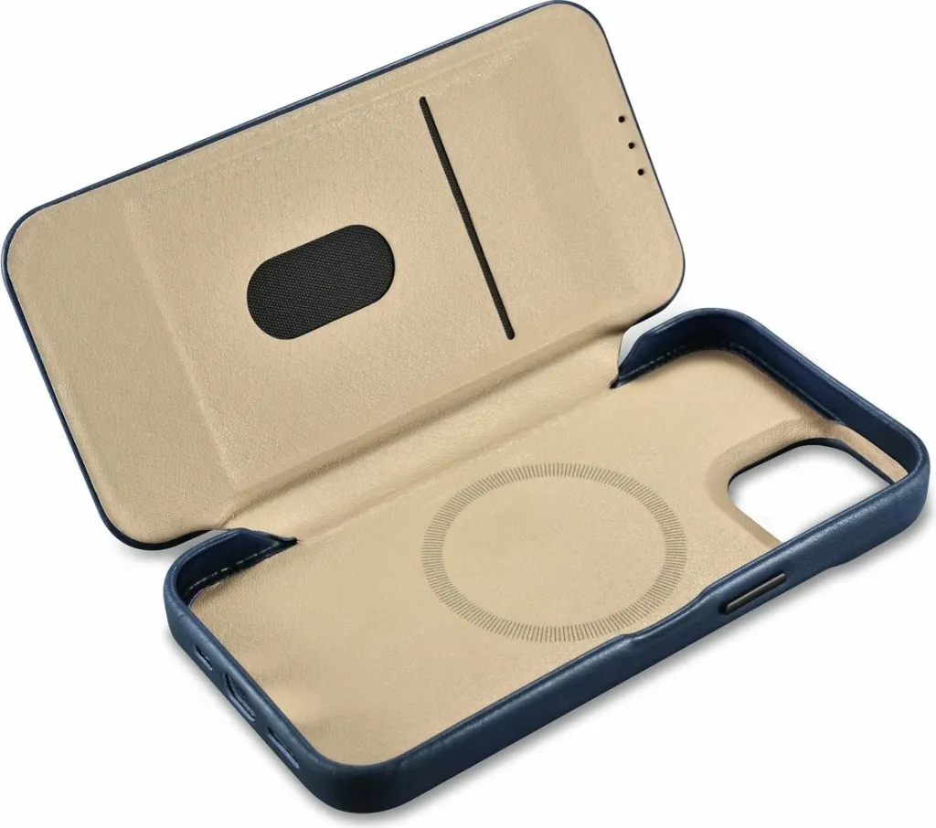 Mbështjellës iCarer Oil Wax Premium Leather Folio për iPhone 14 Plus, MagSafe, kaltër - 14