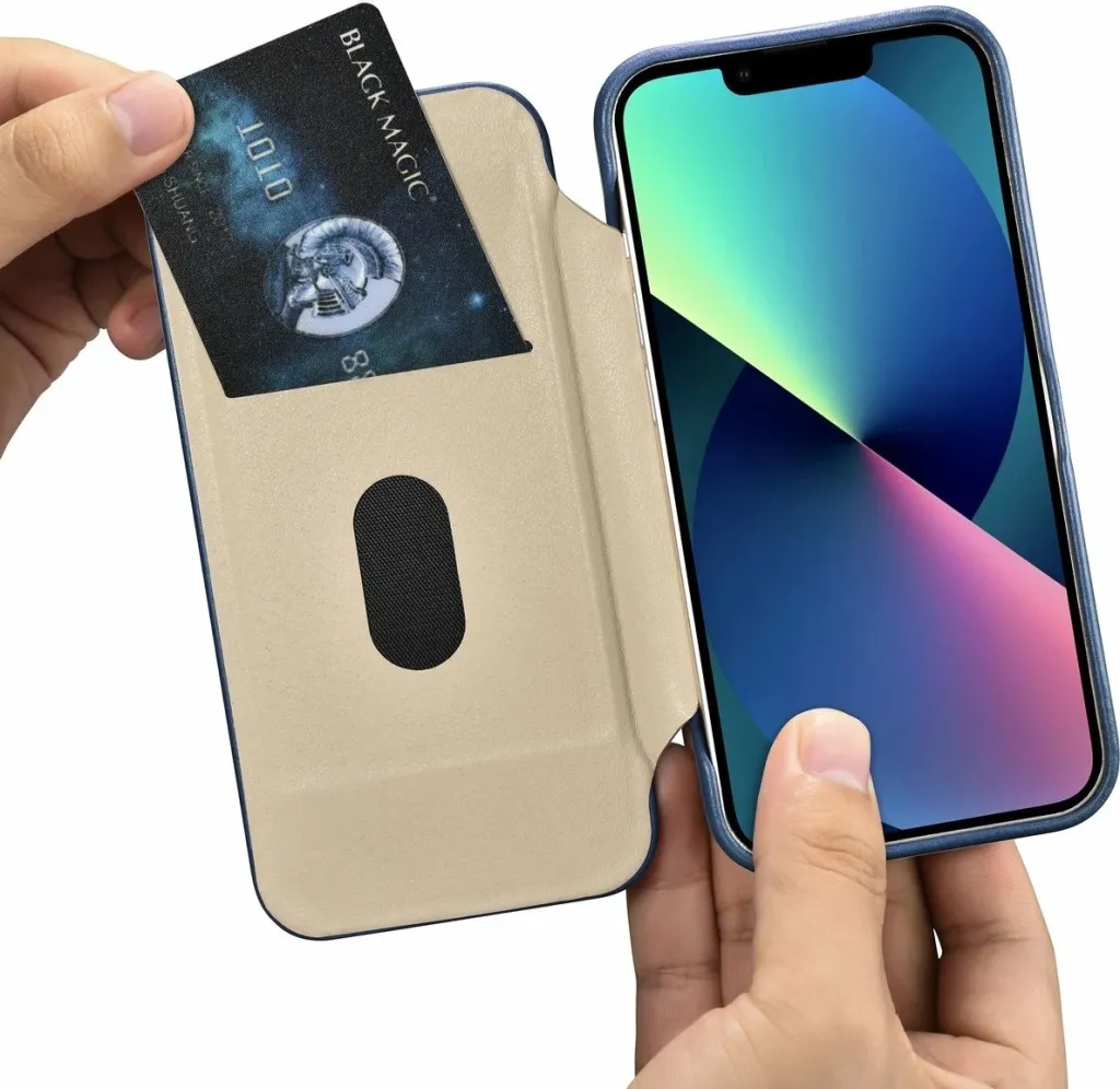 Mbështjellës iCarer Oil Wax Premium Leather Folio për iPhone 14 Plus, MagSafe, kaltër - 18