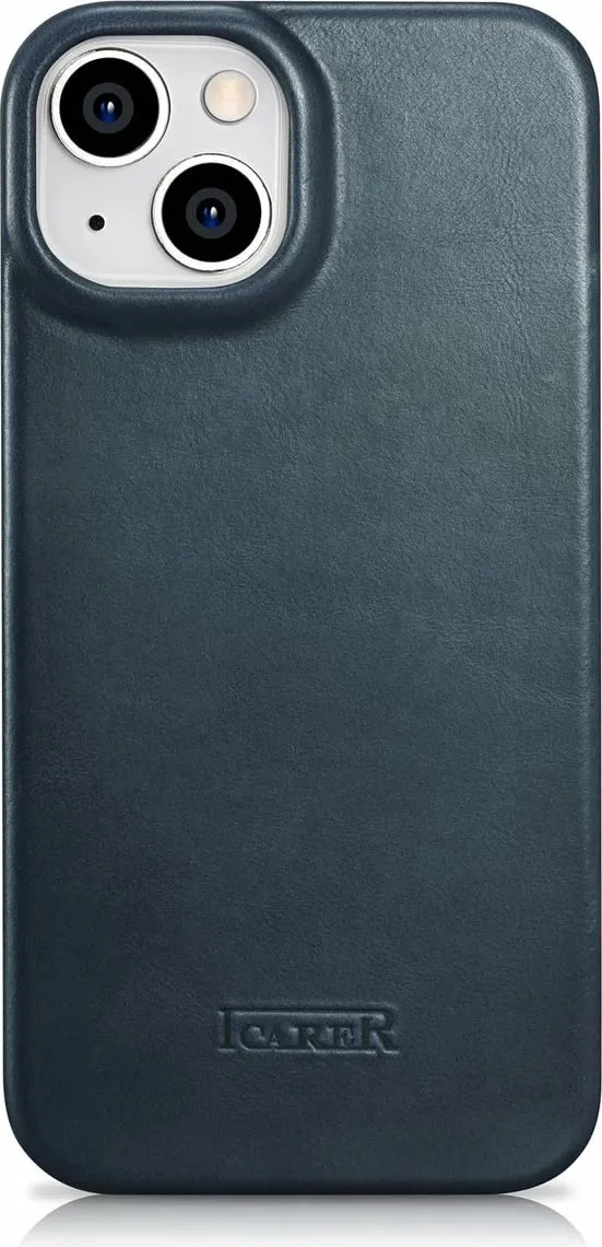 Mbështjellës iCarer Oil Wax Premium Leather Folio për iPhone 14 Plus, MagSafe, kaltër - 3