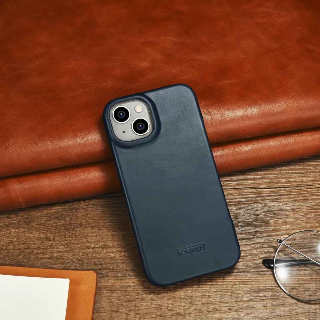 Mbështjellës iCarer Oil Wax Premium Leather Folio për iPhone 14 Plus, MagSafe, kaltër - 23