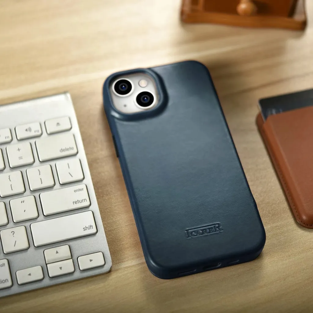 Mbështjellës iCarer Oil Wax Premium Leather Folio për iPhone 14 Plus, MagSafe, kaltër - 25