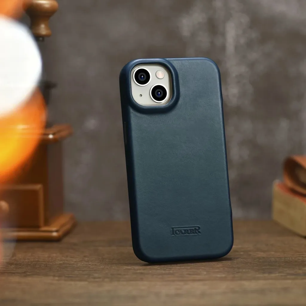 Mbështjellës iCarer Oil Wax Premium Leather Folio për iPhone 14 Plus, MagSafe, kaltër - 26