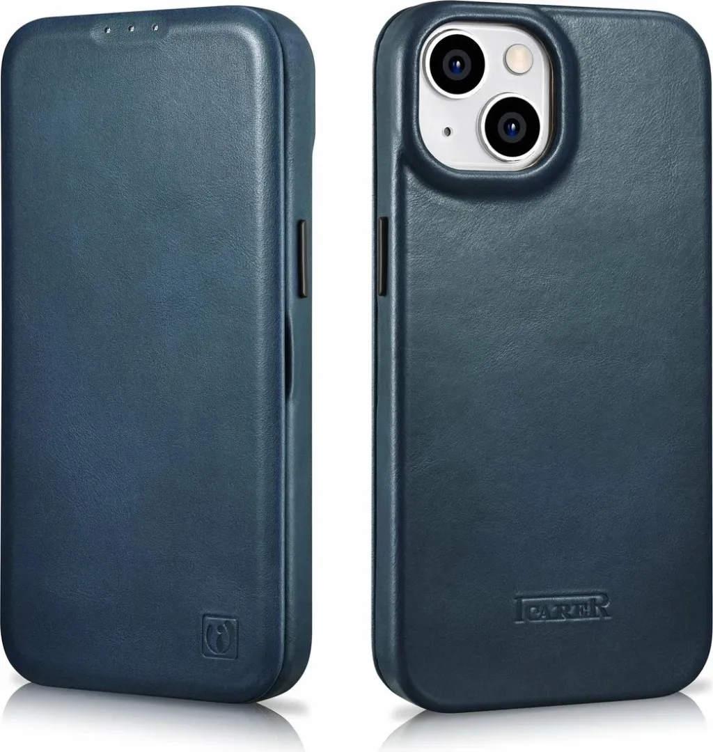 Mbështjellës iCarer Oil Wax Premium Leather Folio për iPhone 14 Plus, MagSafe, kaltër - 30