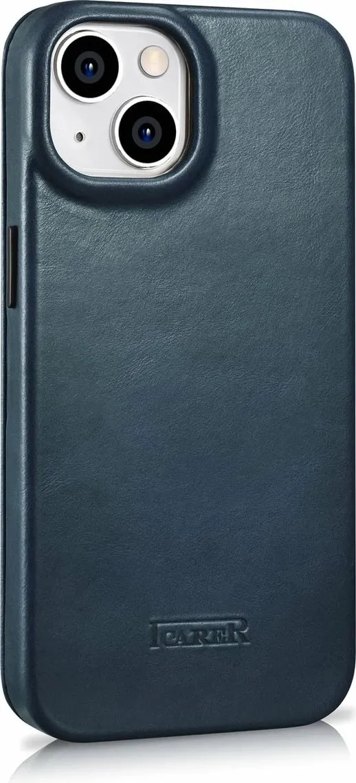 Mbështjellës iCarer Oil Wax Premium Leather Folio për iPhone 14 Plus, MagSafe, kaltër - 4