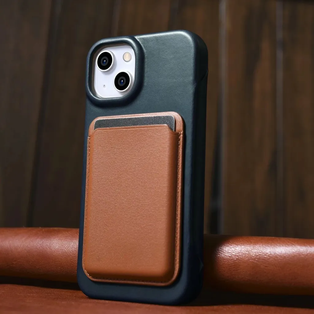 Mbështjellës iCarer Oil Wax Premium Leather Folio për iPhone 14 Plus, MagSafe, kaltër - 32