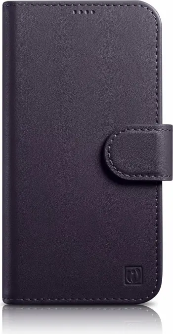 Mbështjellës iCarer Wallet Case 2in1 për iPhone 14 Pro, lëkurë natyrale, Anti-RFID, Vjollcë e errët