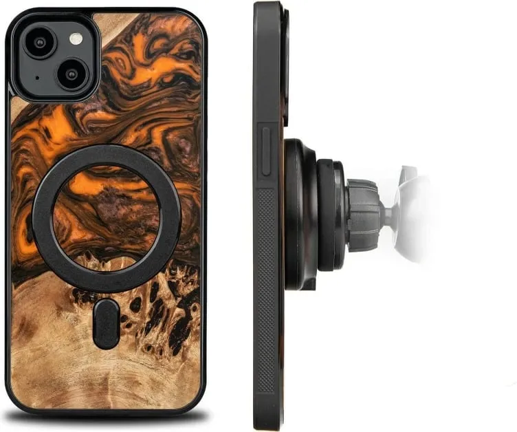 Mbështjellës Bewood Unique Orange për iPhone 15 Plus, dru dhe rrëshirë, MagSafe, portokalli dhe zi - 2