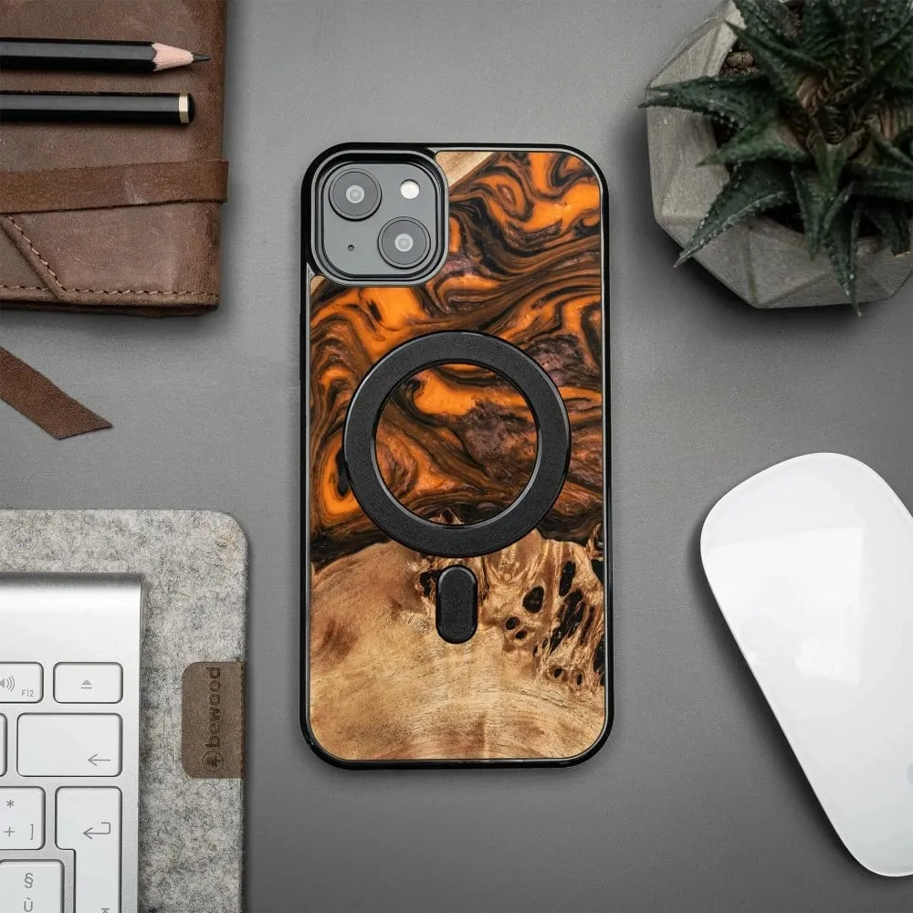 Mbështjellës Bewood Unique Orange për iPhone 15 Plus, dru dhe rrëshirë, MagSafe, portokalli dhe zi - 3