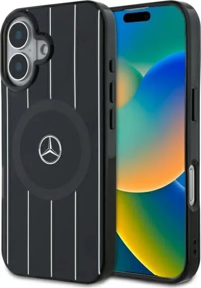 Mbështjellës Mercedes MB Double Layer Crossed Lines MagSafe për iPhone 16, zi - 1