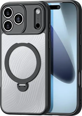 Mbështjellës Dux Ducis Aimo Mag për iPhone 17 Pro Max, me unazë magnetike dhe mbajtëse, i zi
