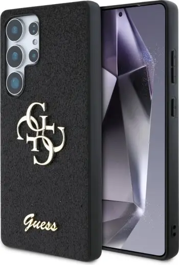 Mbështjellës Guess Fixed Glitter Big 4G Metal Logo për Samsung Galaxy S25 Ultra, i zi