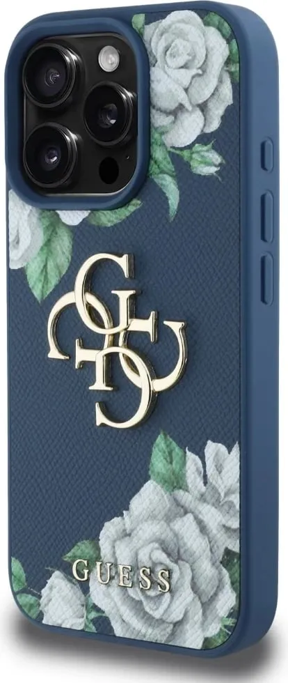 Mbështjellës Guess Grained Roses Big 4G logo për iPhone 16 Pro, Blu - 2