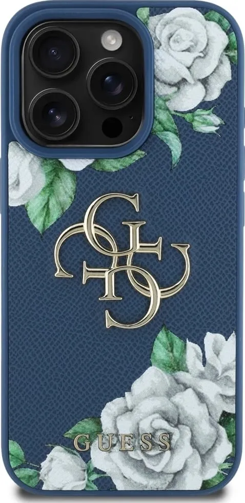 Mbështjellës Guess Grained Roses Big 4G logo për iPhone 16 Pro, Blu - 3