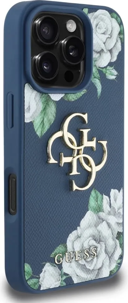 Mbështjellës Guess Grained Roses Big 4G logo për iPhone 16 Pro, Blu - 4