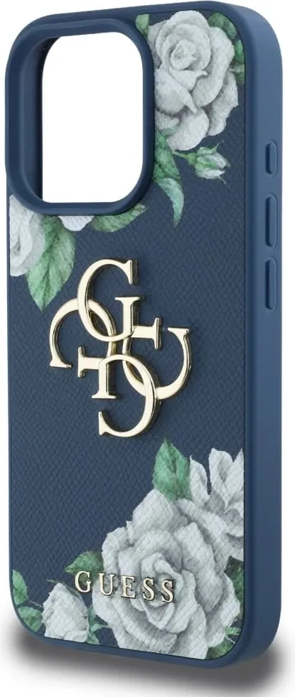 Mbështjellës Guess Grained Roses Big 4G logo për iPhone 16 Pro, Blu - 6
