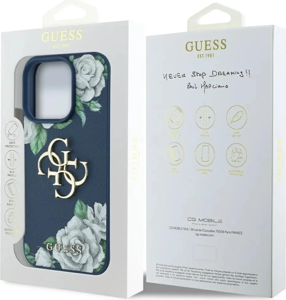 Mbështjellës Guess Grained Roses Big 4G logo për iPhone 16 Pro, Blu - 8