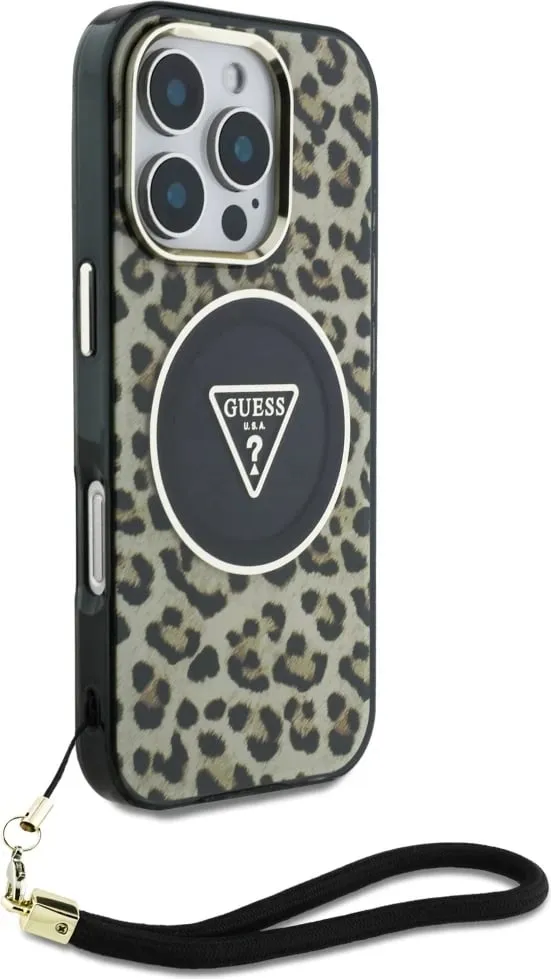 Mbështjellës Guess HC IML Leopard Triangle Cord Strap për iPhone 16 Pro, MagSafe, Kafe - 3