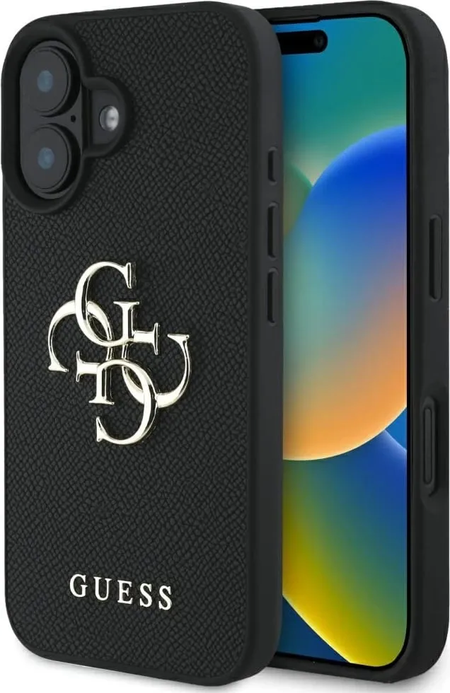 Mbështjellës Guess Grained Big 4G Logo Small Classic Logo për iPhone 16, e zezë - 1