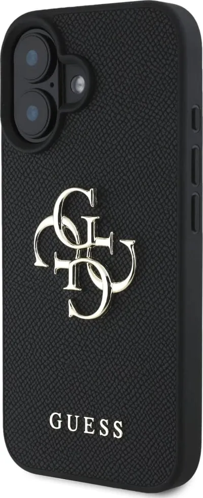 Mbështjellës Guess Grained Big 4G Logo Small Classic Logo për iPhone 16, e zezë - 2