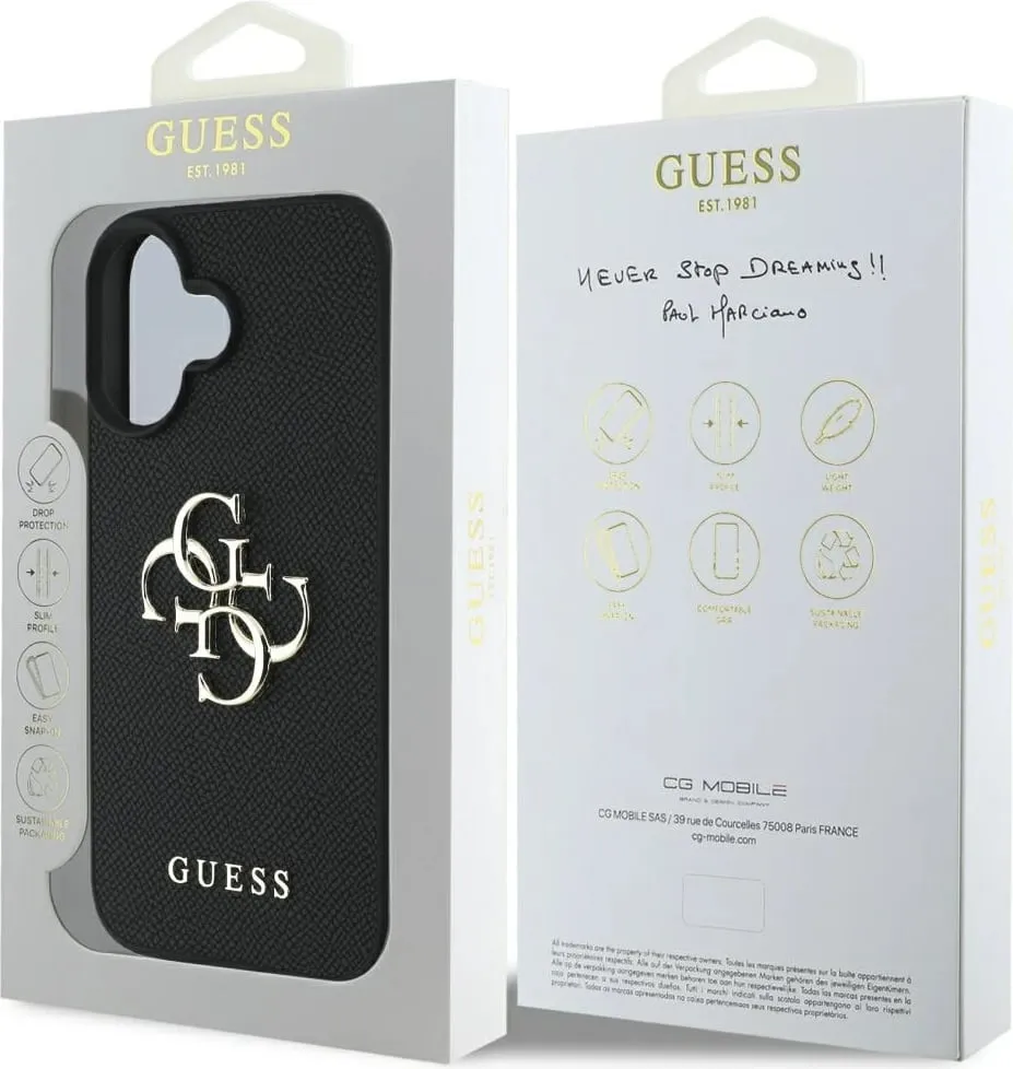 Mbështjellës Guess Grained Big 4G Logo Small Classic Logo për iPhone 16, e zezë - 8
