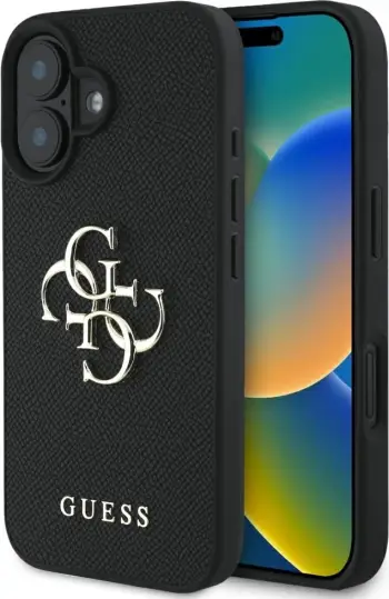 Mbështjellës Guess Grained Big 4G Logo Small Classic Logo për iPhone 16, e zezë