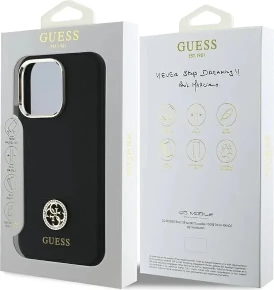 Mbështjellës Guess Silicone Logo Strass 4G për iPhone 16 Pro, i zi - 2