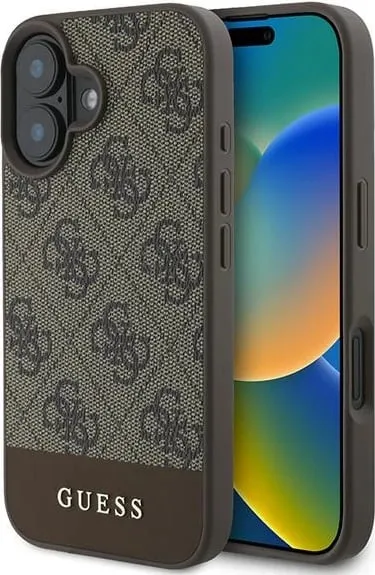 Mbështjellës Guess 4G Bottom Stripe për iPhone 16 Plus 6.7", Kafe - 1