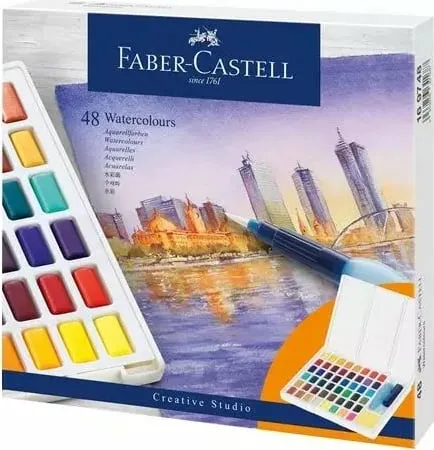Set akuarel Faber-Castell 169748, 48 ngjyra, brushë uji, multikolor - 1