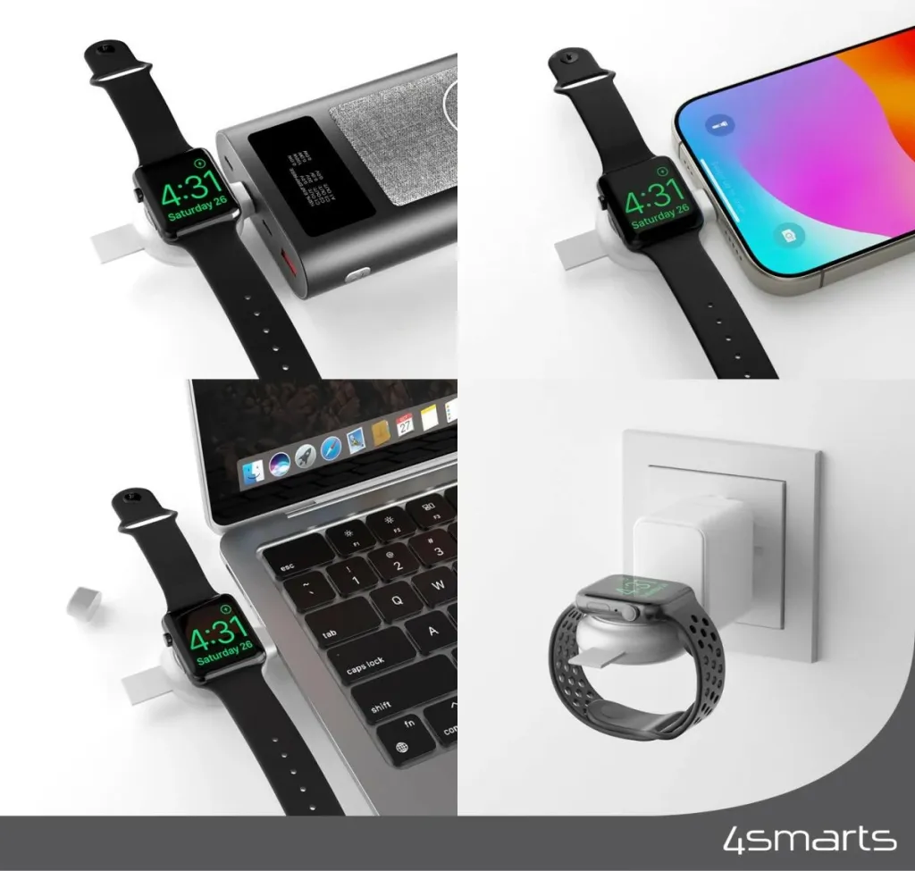 Karikues i shpejtë Apple Watch 4smarts MFi, USB-C, argjendtë - 2
