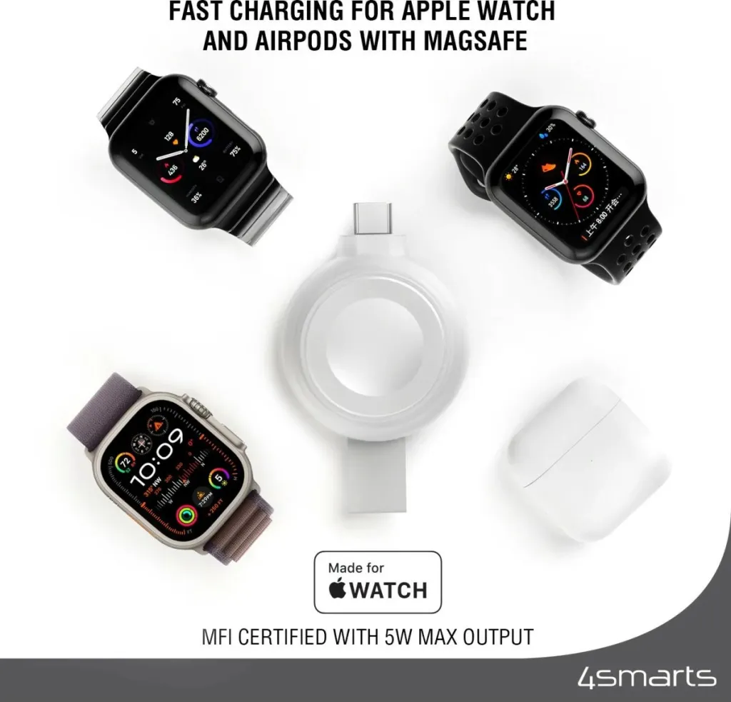 Karikues i shpejtë Apple Watch 4smarts MFi, USB-C, argjendtë - 3