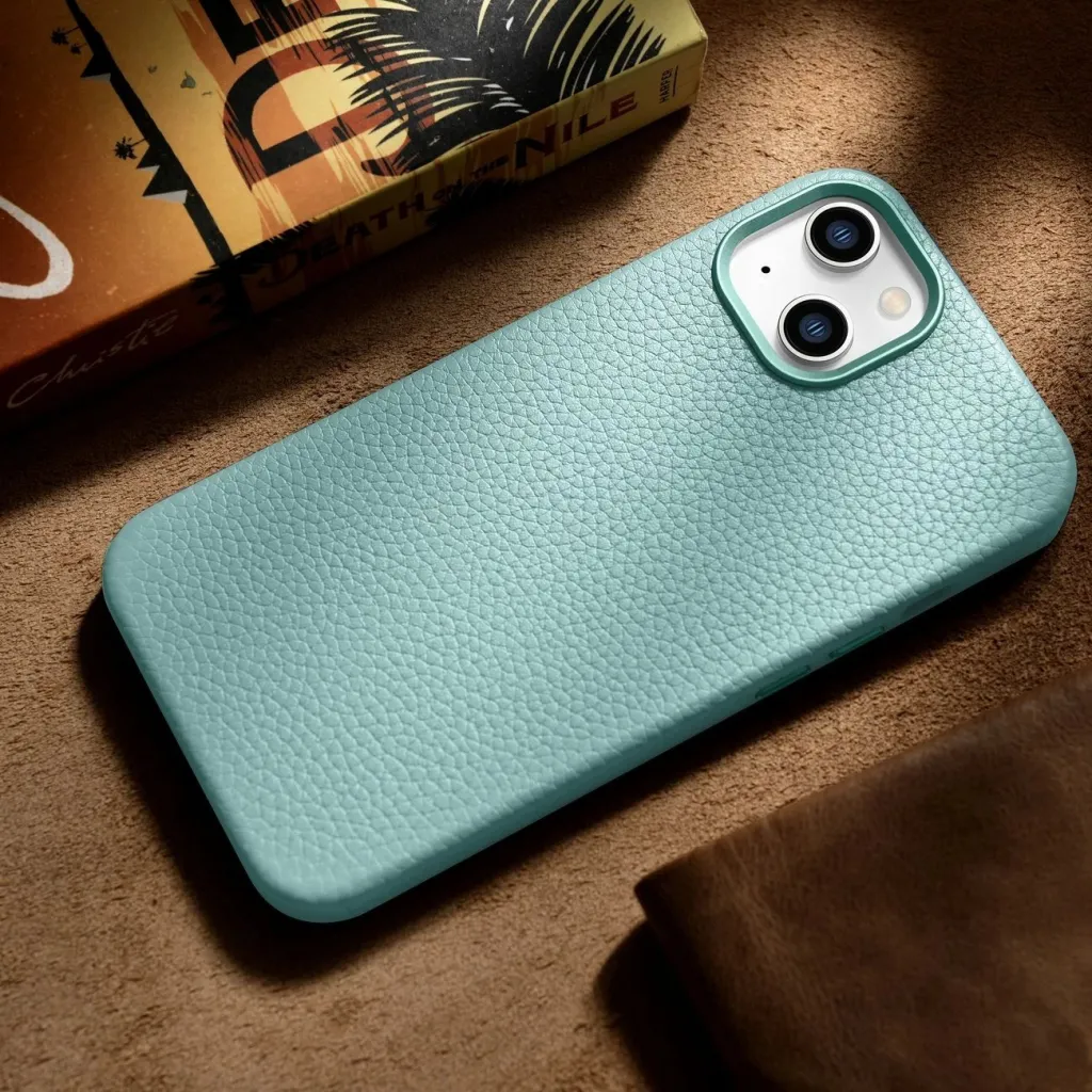 Mbështjellës iCarer Litchi Premium për iPhone 14 Plus me MagSafe, Lëkurë, Gjelbër - 12