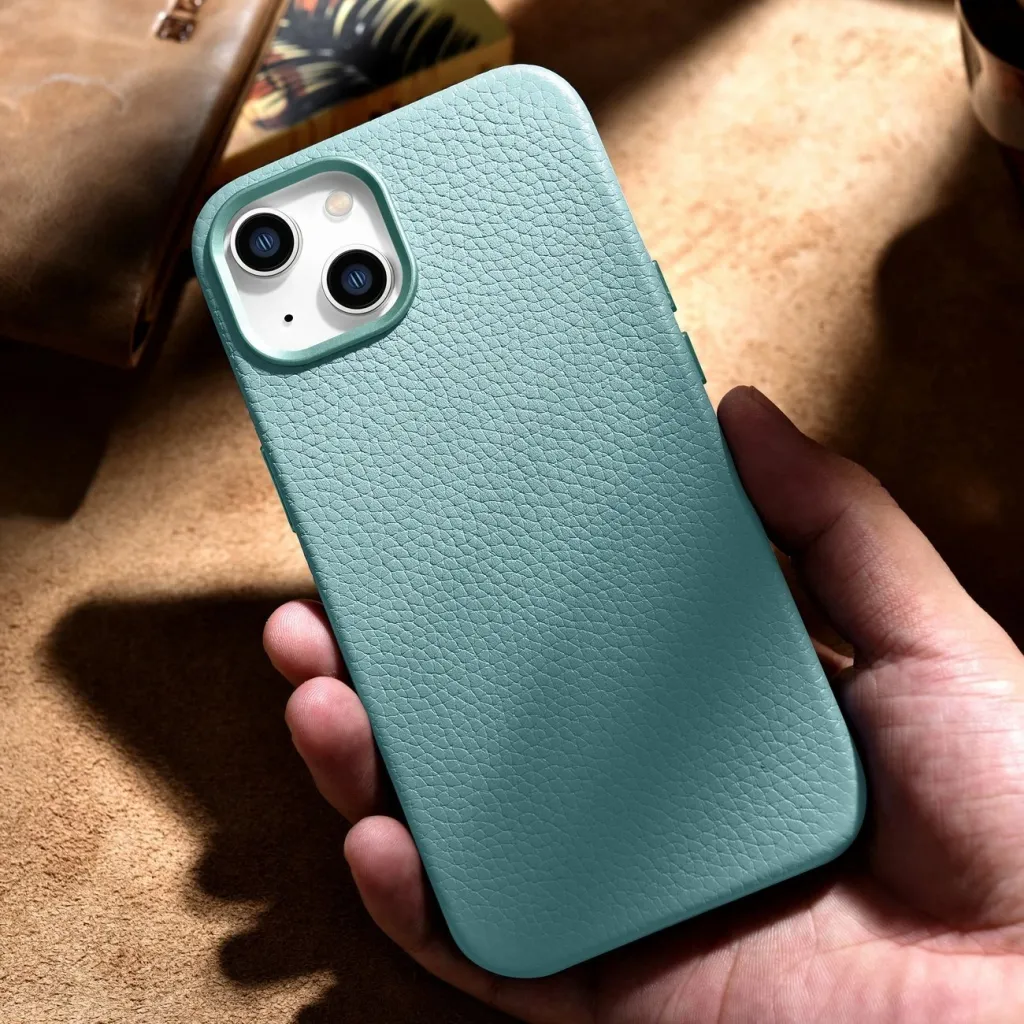 Mbështjellës iCarer Litchi Premium për iPhone 14 Plus me MagSafe, Lëkurë, Gjelbër - 13