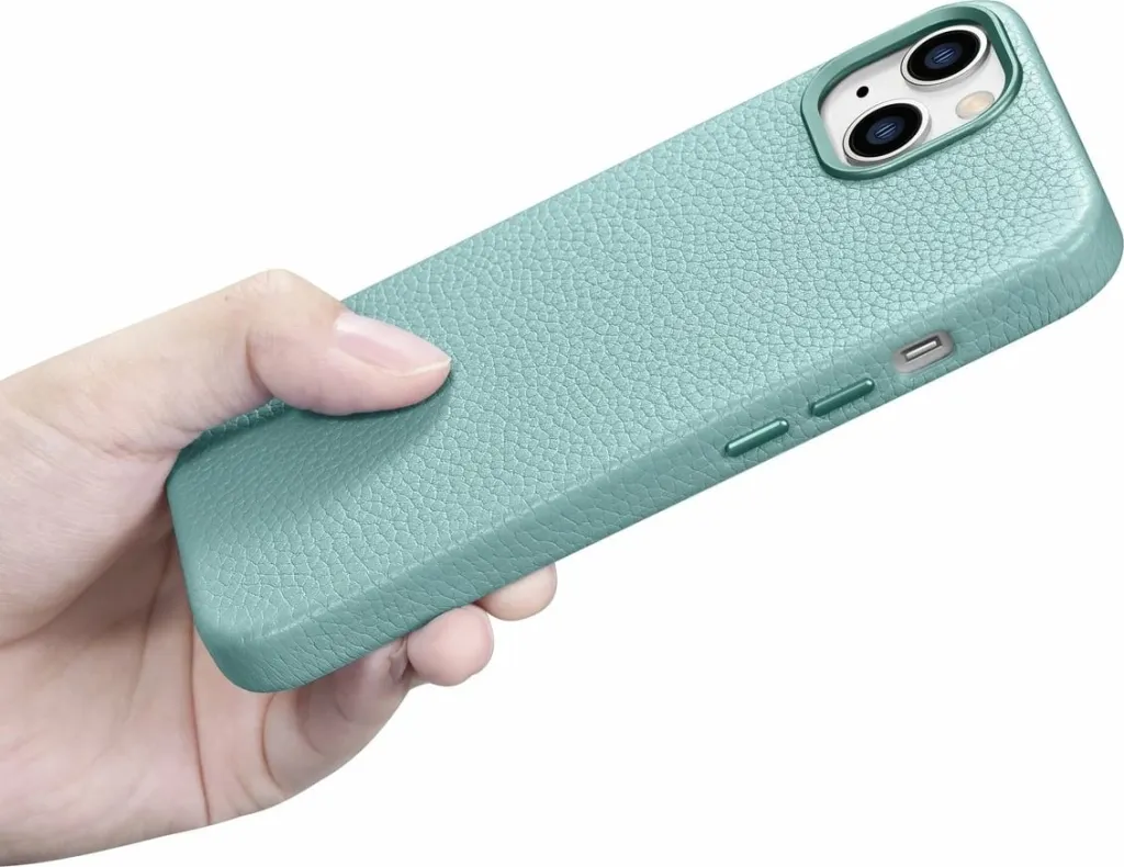 Mbështjellës iCarer Litchi Premium për iPhone 14 Plus me MagSafe, Lëkurë, Gjelbër - 17