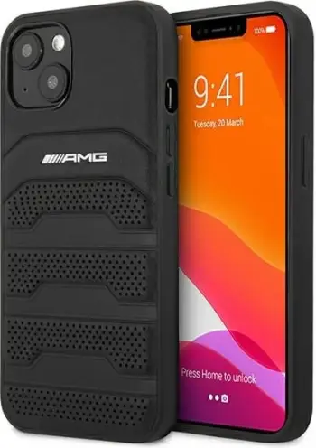 Mbështjellës Mercedes AMG AMHCP13SGSEBK për iPhone 13 mini, hardcase, lëkurë, i zi