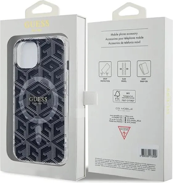 Mbështjellës Guess IML GCube MagSafe për iPhone 15/14/13, i zi - 2