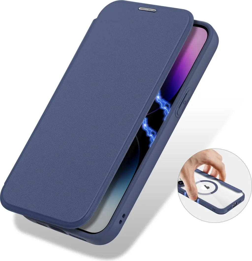 Mbështjellës Dux Ducis Skin X Pro për iPhone 15 Pro, MagSafe, Flip, Blu - 6