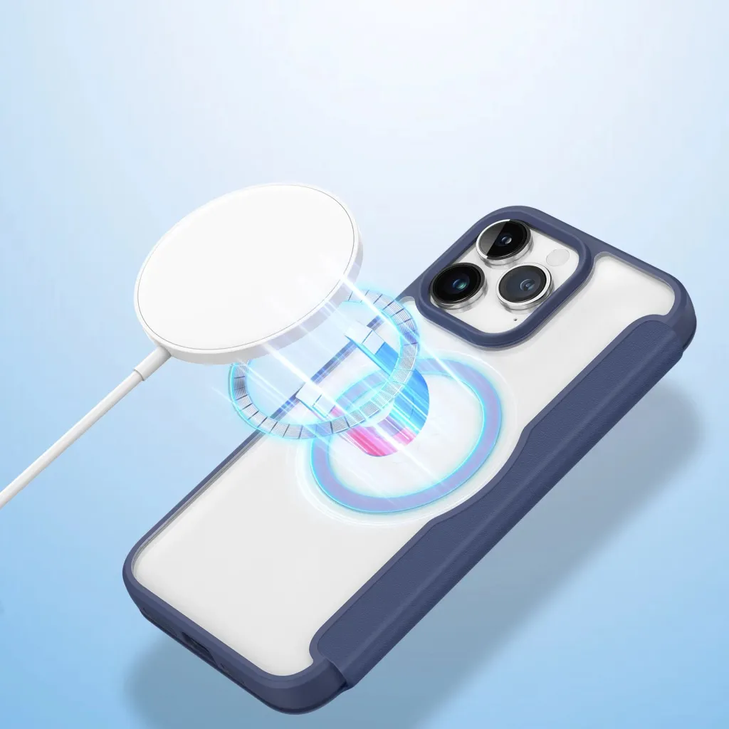 Mbështjellës Dux Ducis Skin X Pro për iPhone 15 Pro, MagSafe, Flip, Blu - 9